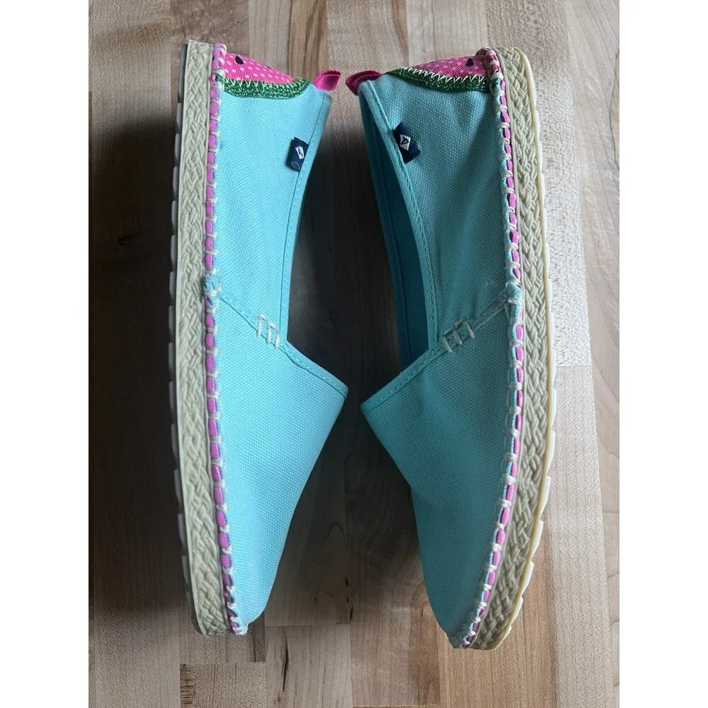 Sperry X Vineyard Vines Espadrille Flats Aqua Watermelon Girl's 5.5, Women's 7